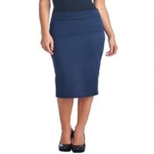 Popana Women's Solid Pencil Skirt Navy Blue